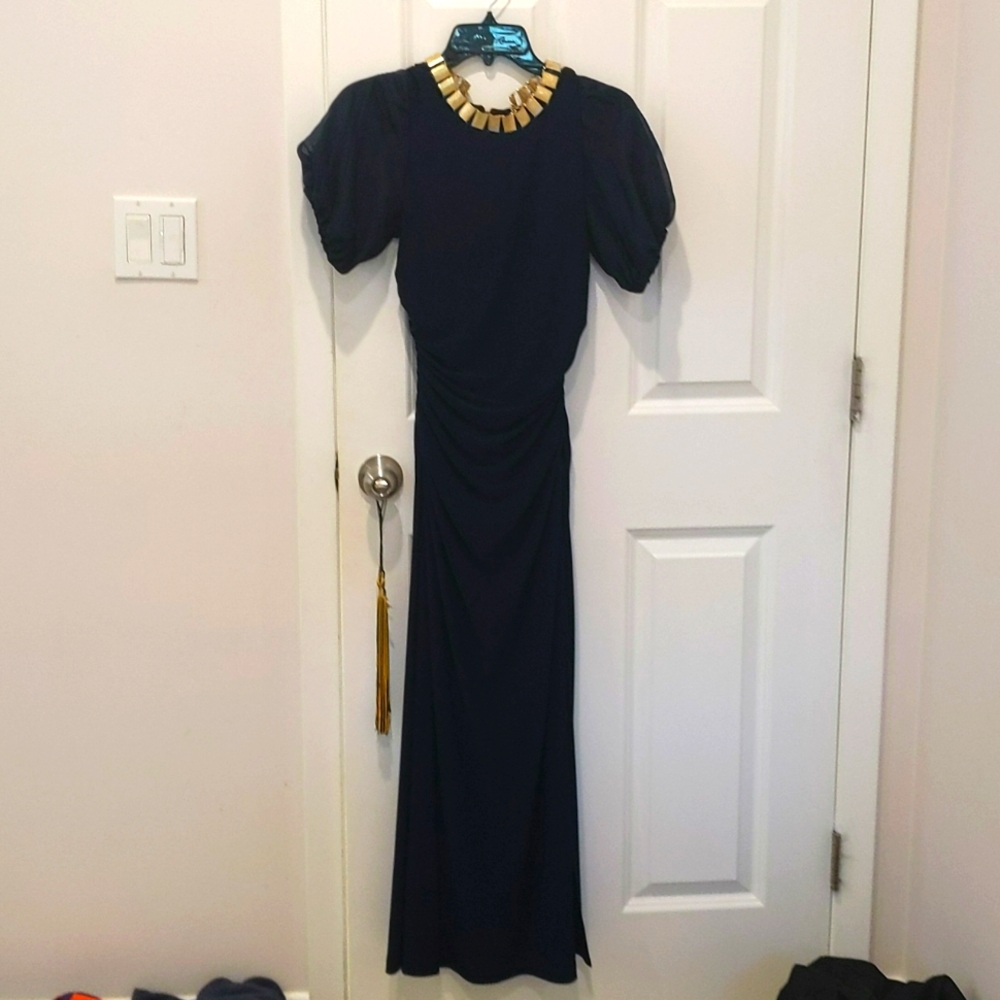 Blue gown, sleeves added, sz 2